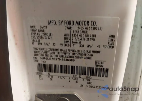 2022 Ford Transit Connect Xl z USA, uszkodzony, nr VIN NM0LS7S27N1536389